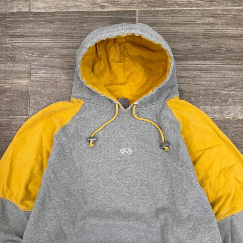 No Fear Hoodie Pullover Y2K Skater XL Gray Yellow Baggy Raglan Surf Sweatshirt